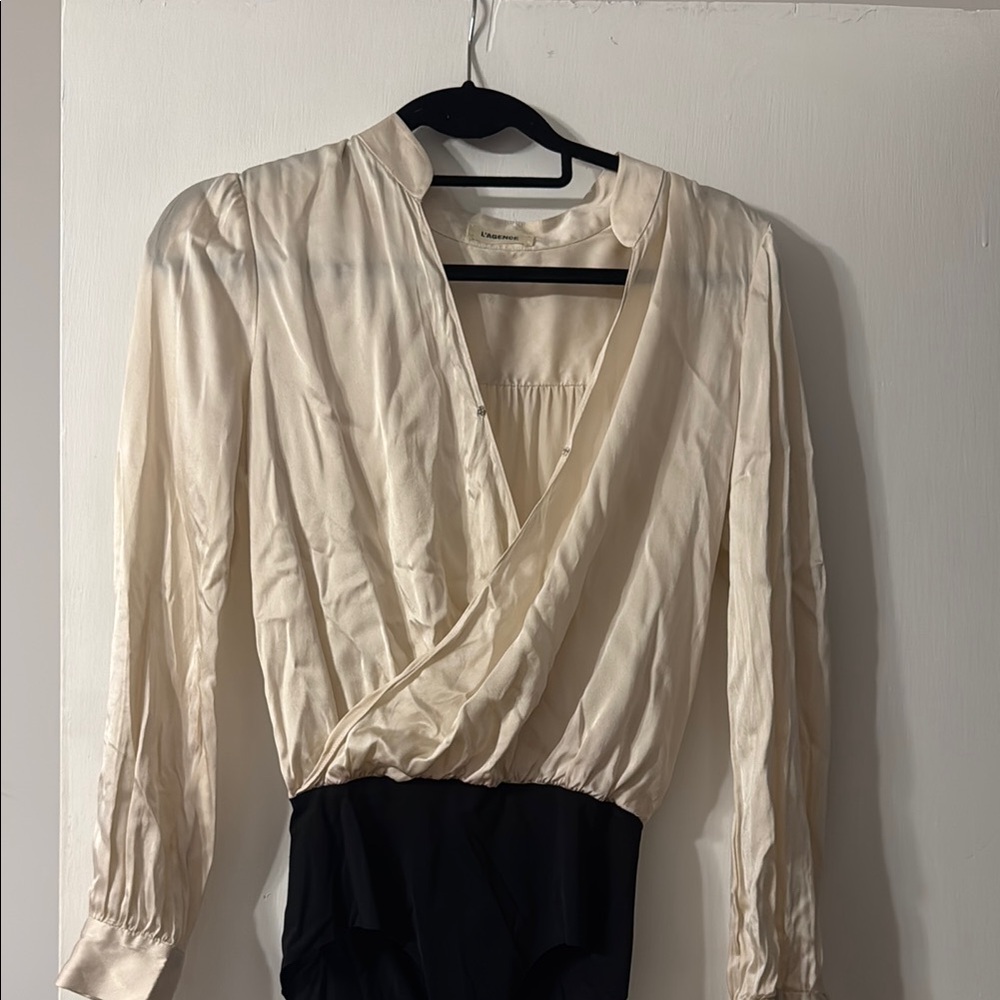 Cream and Black Long Sleeve Blouse